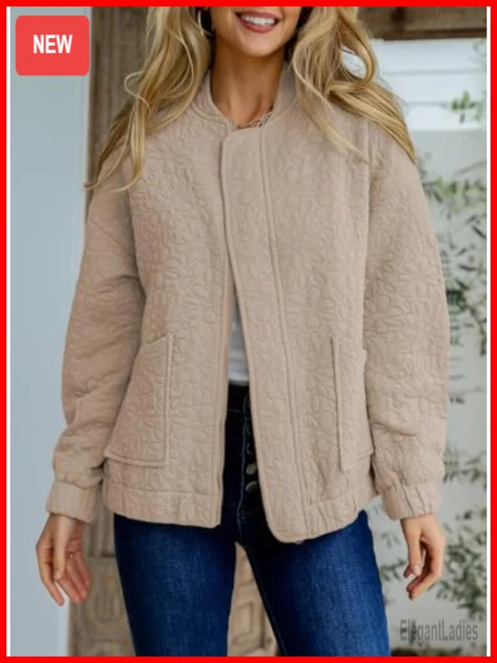 Womens Jacquard Bomber Jacket Lightweight Zip Up Long Sleeve Casual Outerwear